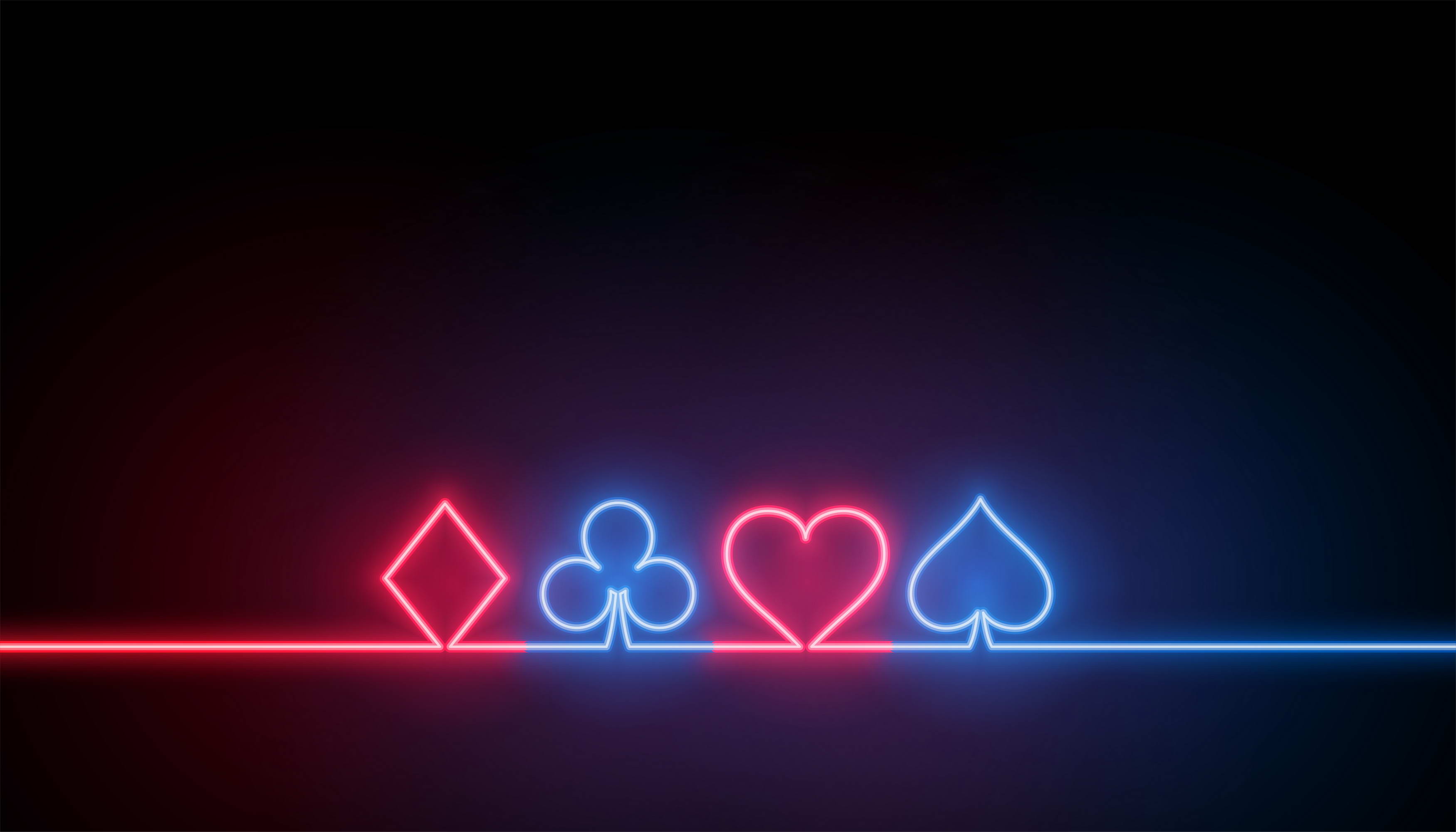 neon symbols of casino playing cards background
